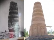 Before and after restoration Burana Tower